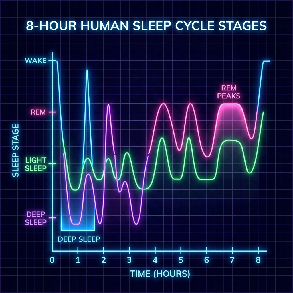 Graph showing human sleep cycle stages